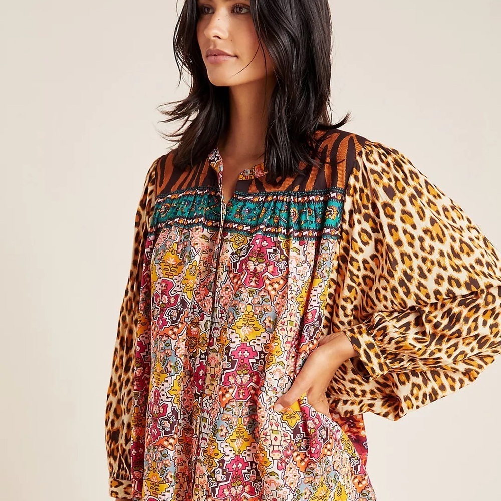 Anthropologie Maxine Dolman Sleep Top Mixed Print Sz Small 100% Modal Sleepwear
